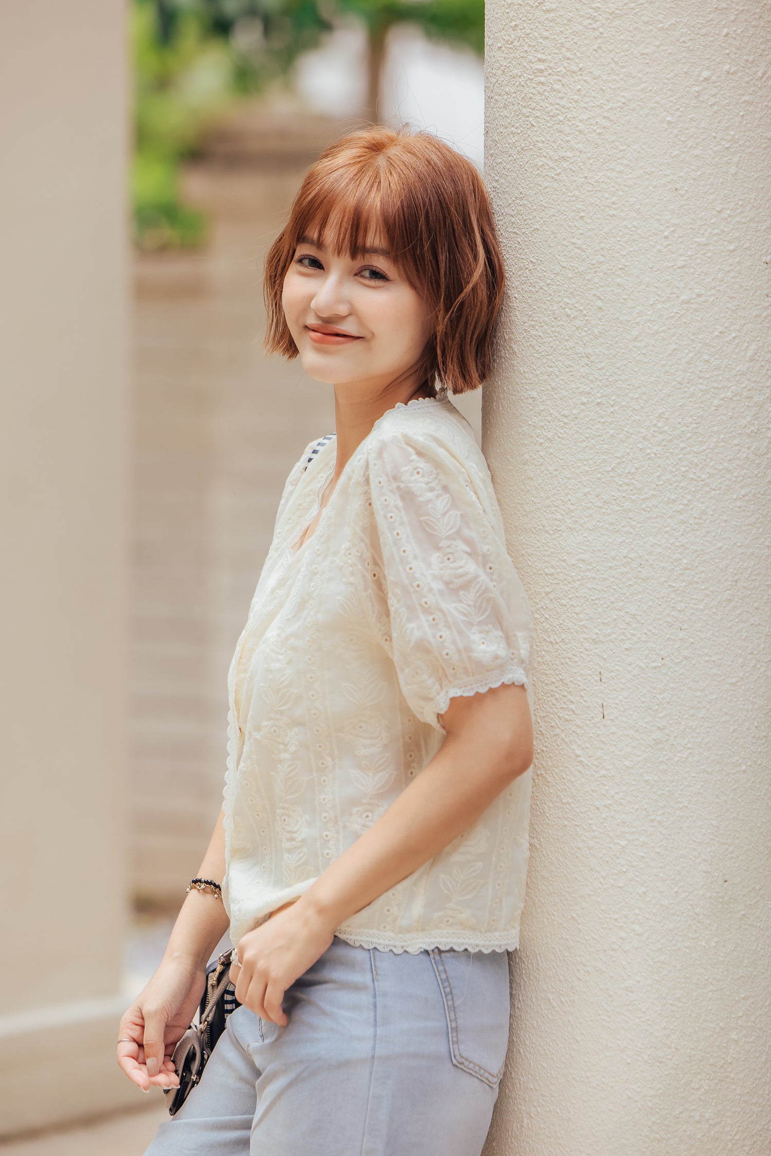 🆕新品上架【梨花瑪雅】實拍選品高級感法式小香風泡泡袖刺繡蕾絲雪紡襯衫上衣