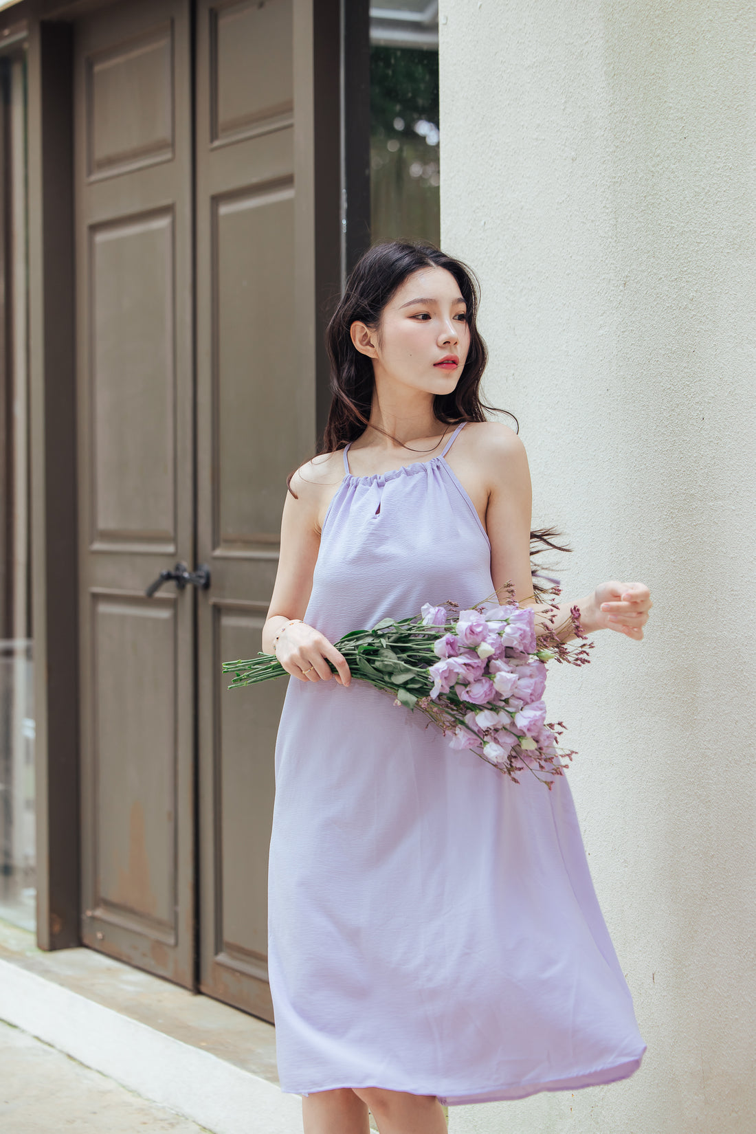 🆕新品上架【梨花瑪雅】實拍選品法式溫柔紫色綁帶A字寬鬆顯瘦長洋裝