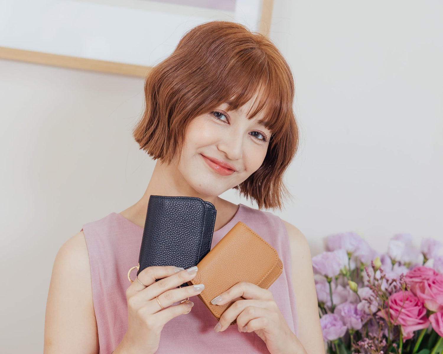 💖新品上架【梨花瑪雅】實拍選品比手機還小荔枝紋真皮金圓扣短版小皮夾(四色)