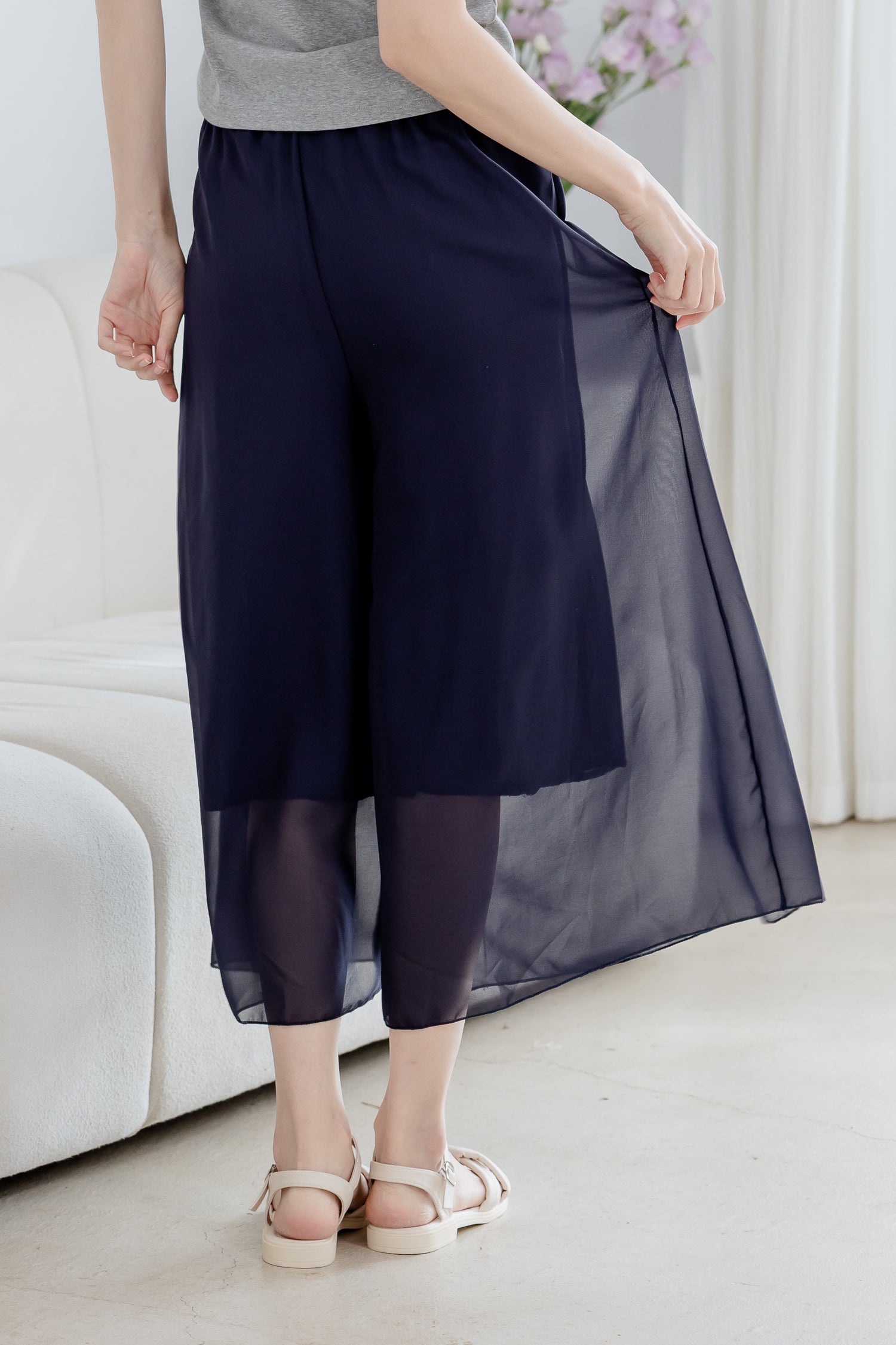 🆕新品上架【梨花瑪雅】選品新款💕深藍色雪紡飄逸長寬褲裙