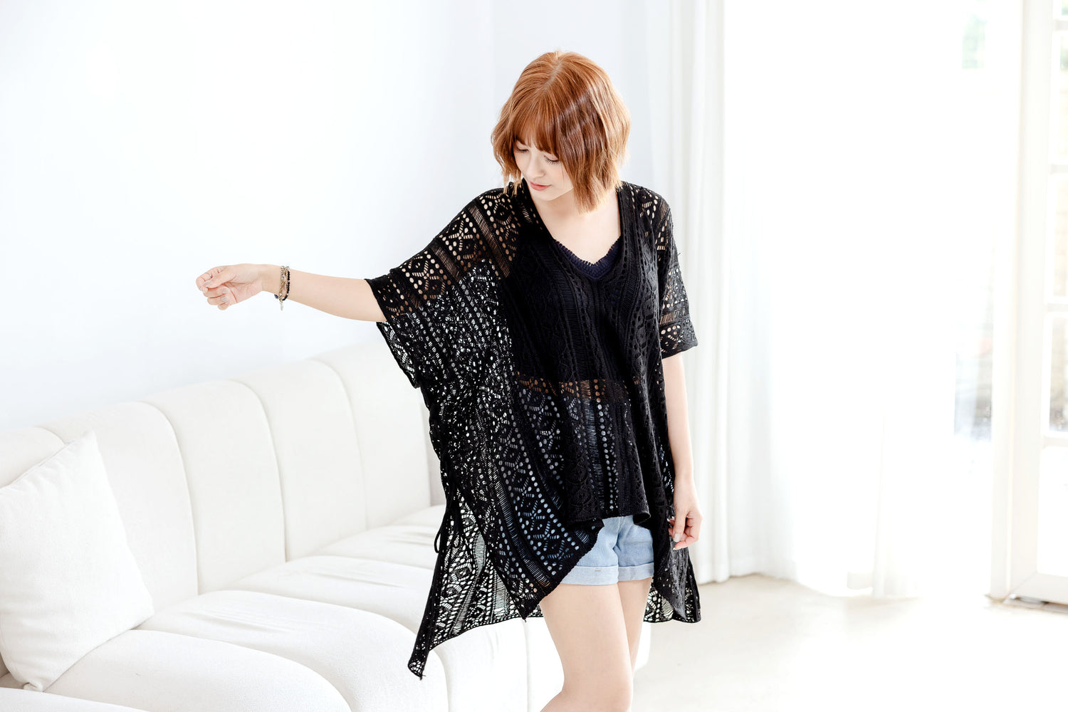 🆕新品上架【梨花瑪雅】實拍選品渡假風側邊綁繩緹花縷空薄款針織上衣(三色)