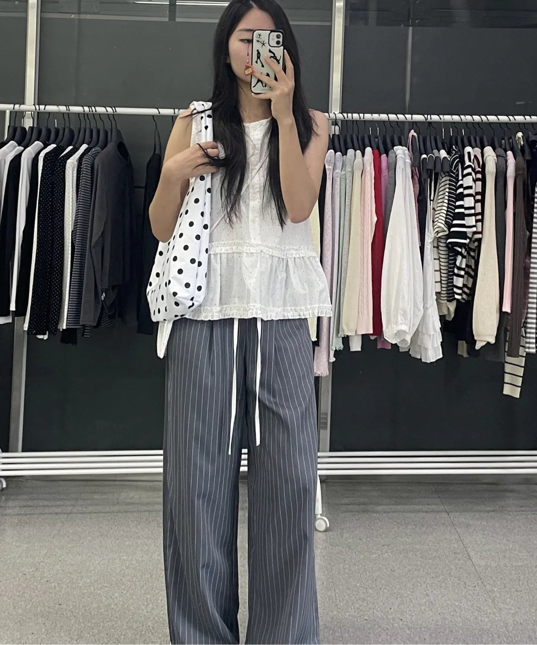🆕新品上架💖【梨花娘】韓國品牌THE GREEN LAB 法式點點荷葉邊層次上衣+同款小包(2色)