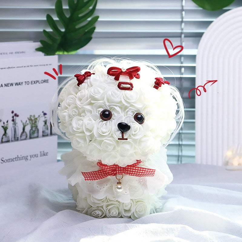 🆕新品上架【梨花瑪雅】🐩🐩爆瘦爆富 好事花生😍手作永生花馬爾濟斯小狗花束暖燈緞帶透明禮盒 閨蜜禮物,情人禮物(製作期約1周)