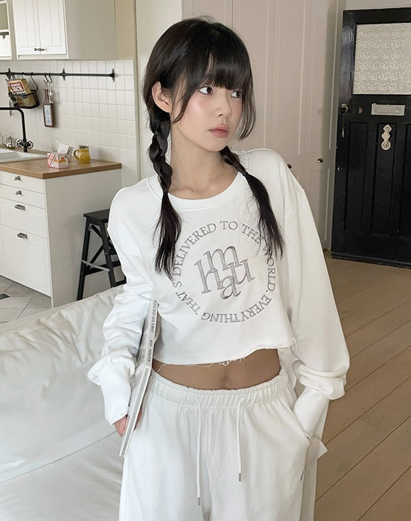 韓國 muahmuah 新款LOGO縫線  短版長袖T恤  (現貨+預購)