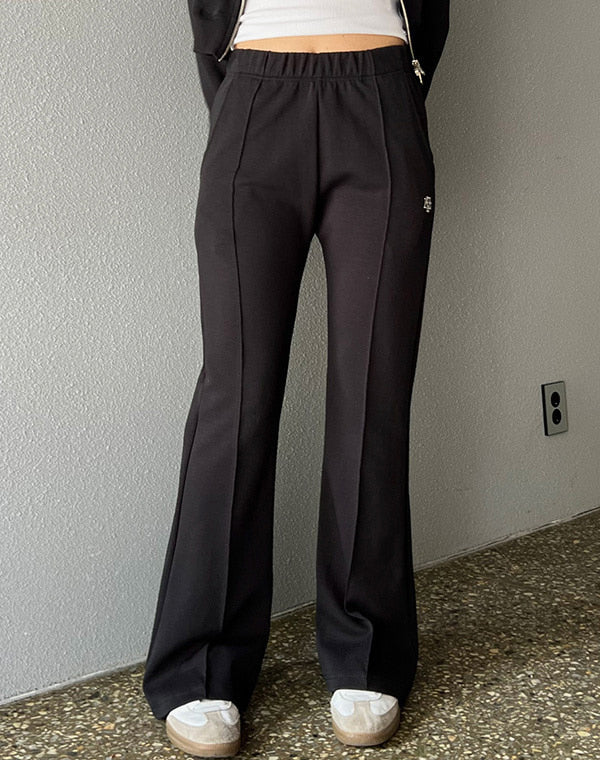 韓國 muahmuah 刺繡LOGO 線條修身棉質小喇叭褲  (現貨+預購)