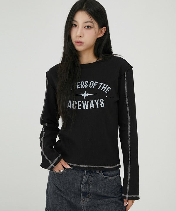 韓國 ACOVER  Masters 反縫線 圓領 棉質休閒長袖T恤 (現貨+預購)