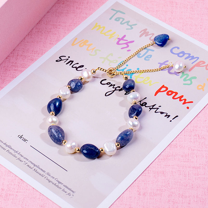 🆕新品上架【梨花瑪雅】氣質優雅💖淡水珍珠藍東陵水晶滑釦手鍊