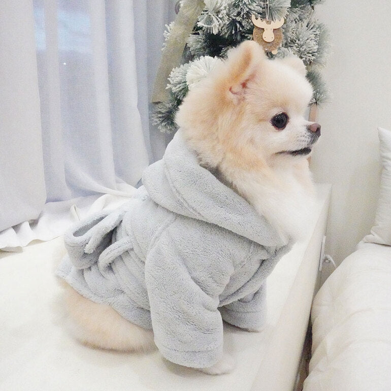 韓國新品上架【梨花娘】🐾BAILEY 🐶秋冬新品 貓犬寵物專用吸水力強前釦連帽浴袍(2色)