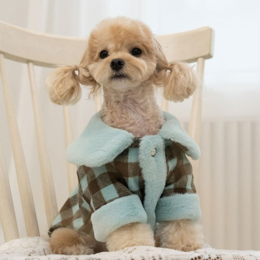 韓國新品上架【梨花娘】🐾BAILEY 🐶秋冬新品 格子翻領珍珠鈕釦保暖寵物毛衣(2色)