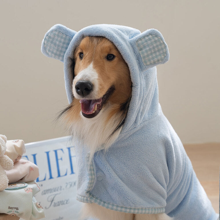 韓國新品上架【梨花娘】🐾BAILEY 🐶秋冬新品 貓犬寵物耳朵造型專用吸水力強寵物浴巾(3色)