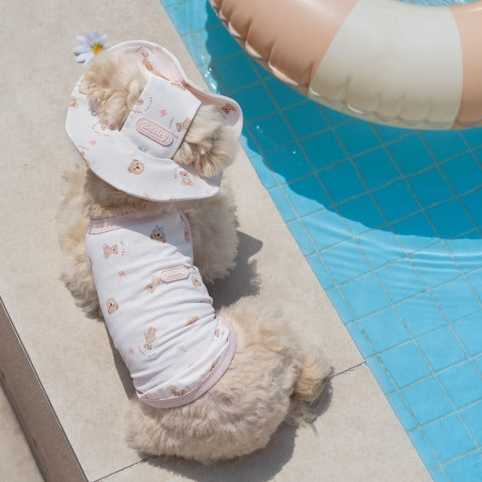 韓國BAILEY💖【梨花娘】夏日必備冰絲涼感防蟲罩滿版小熊圖案寵物連身衣(帽子另購3色)