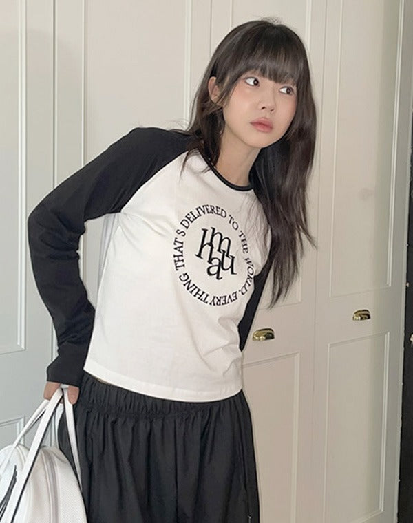 韓國 muahmuah LOGO縫線美式休閒薄長袖T恤 (現貨+預購)