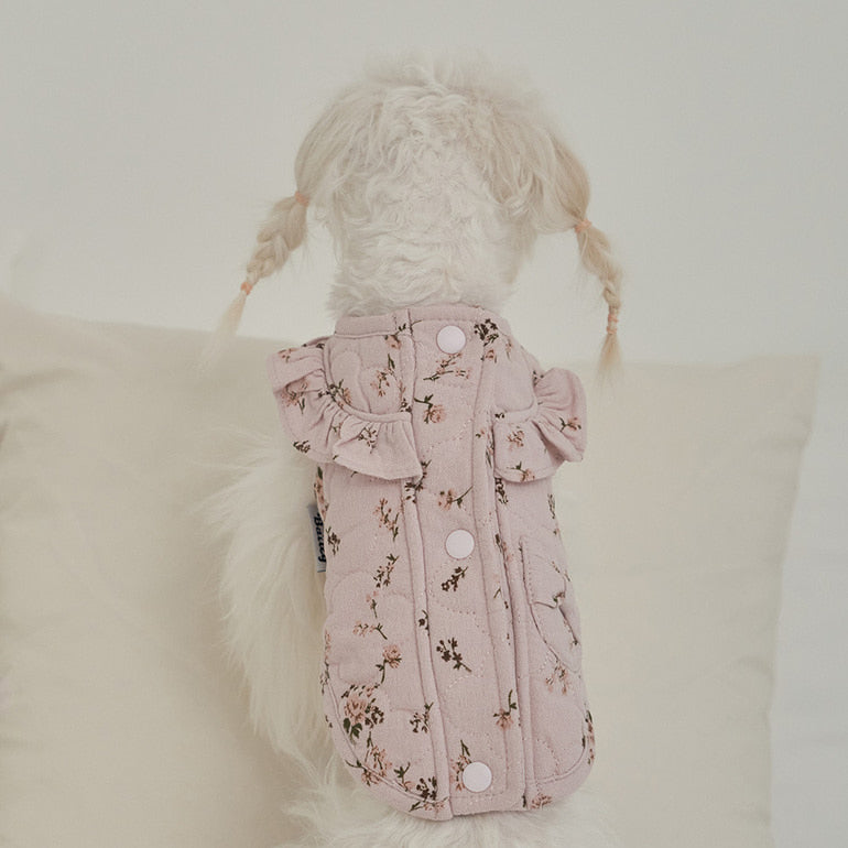 韓國新品上架【梨花娘】🐾BAILEY 🐶秋冬新品 親膚保暖純棉荷葉邊復古小碎花寵物服飾(2色)