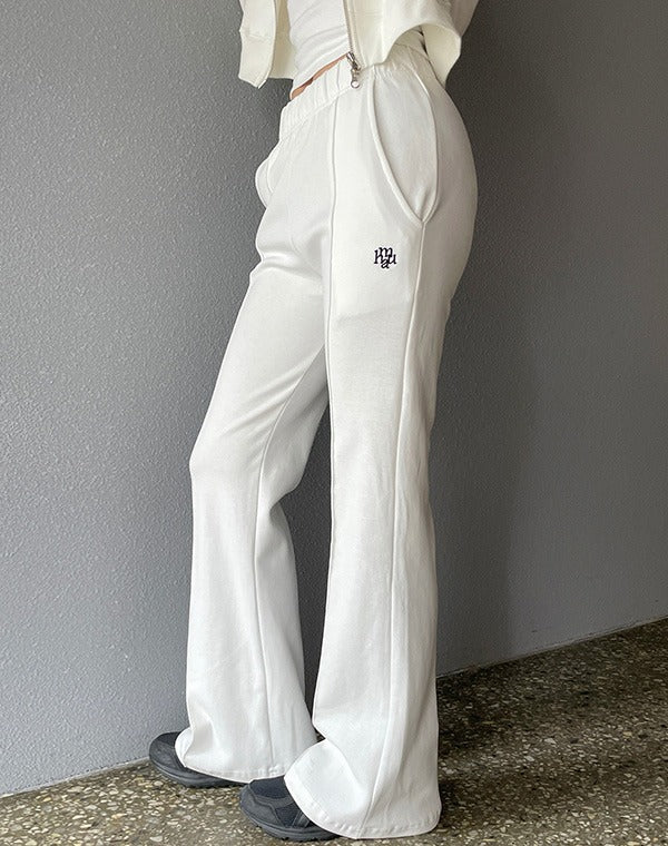 무아무아 로고 자수 슬림핏 코튼 플레어 팬츠