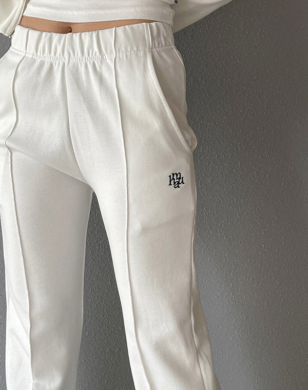 韓國 muahmuah 刺繡LOGO 線條修身棉質小喇叭褲  (現貨+預購)