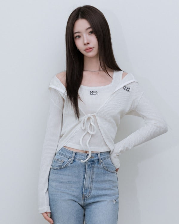 🆕新品上架【梨花娘】💜 韓國 MUAH MUAH|甜辣蕾絲綁帶針織兩件式套裝(2色)