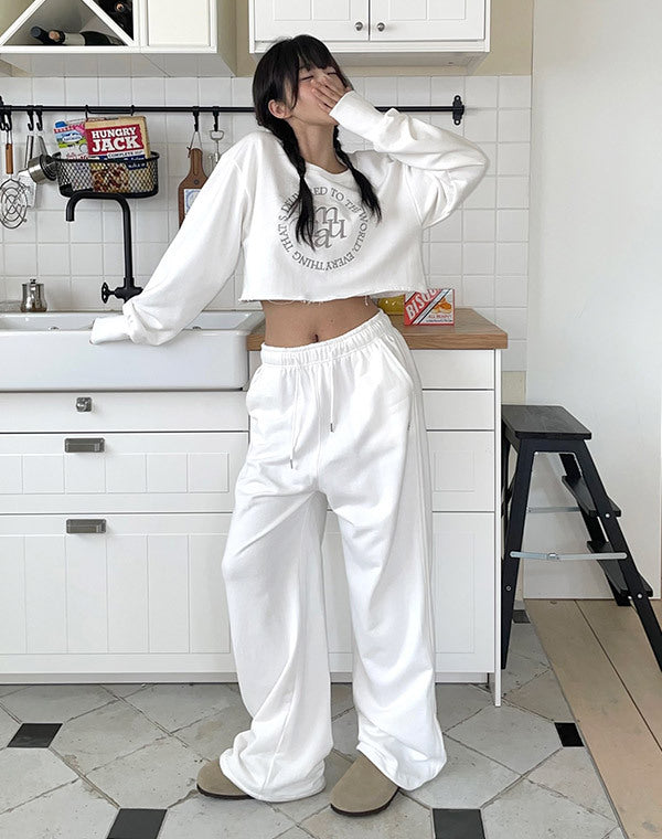 韓國 muahmuah 刺繡LOGO 線條 寬腿 鬆緊帶棉褲  (現貨)