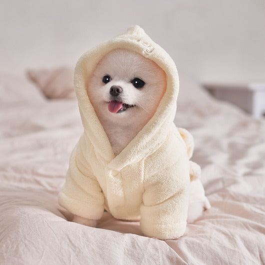 韓國新品上架【梨花娘】🐾BAILEY 🐶秋冬新品 貓犬寵物專用吸水力強前釦連帽浴袍(2色)