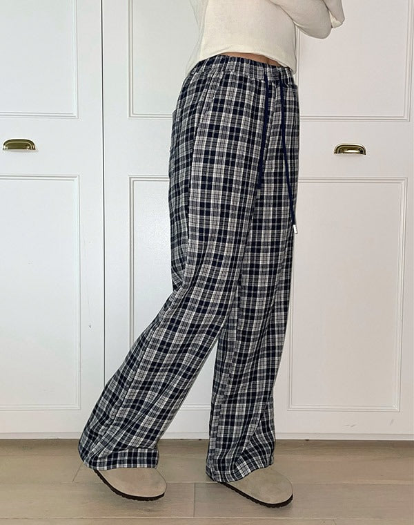 韓國 muahmuah  寬感格子鬆緊帶休閒褲子  (現貨+預購)