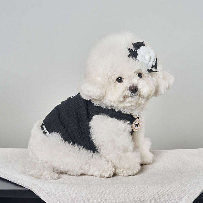 韓國新品上架【梨花娘】🐾BAILEY 🐶秋冬新品 山茶花刺繡方形領口粗花編織保暖針織寵物服飾(2色)