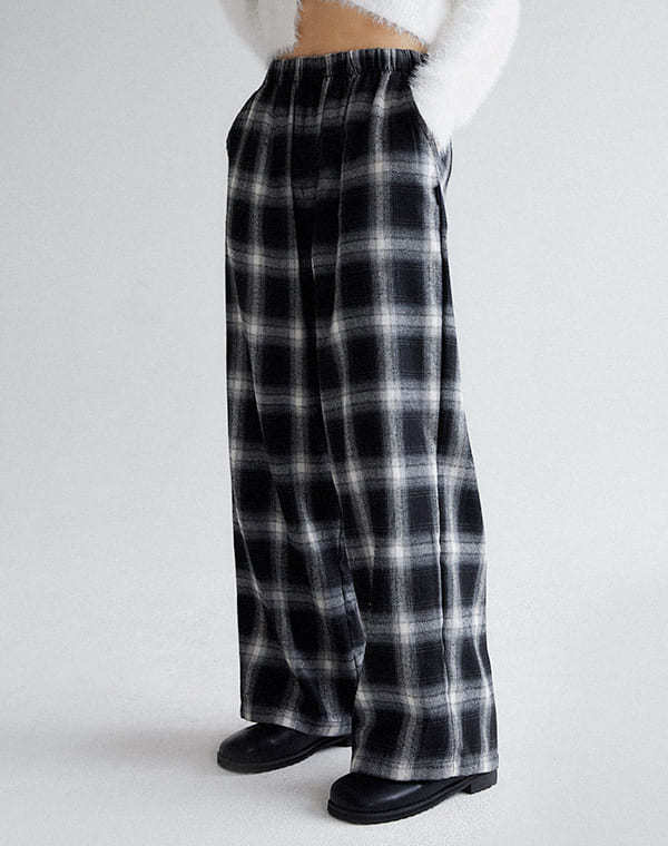 韓國 muahmuah {新品9折特惠} 方格子寬腿鬆緊帶 褲子  (現貨)
