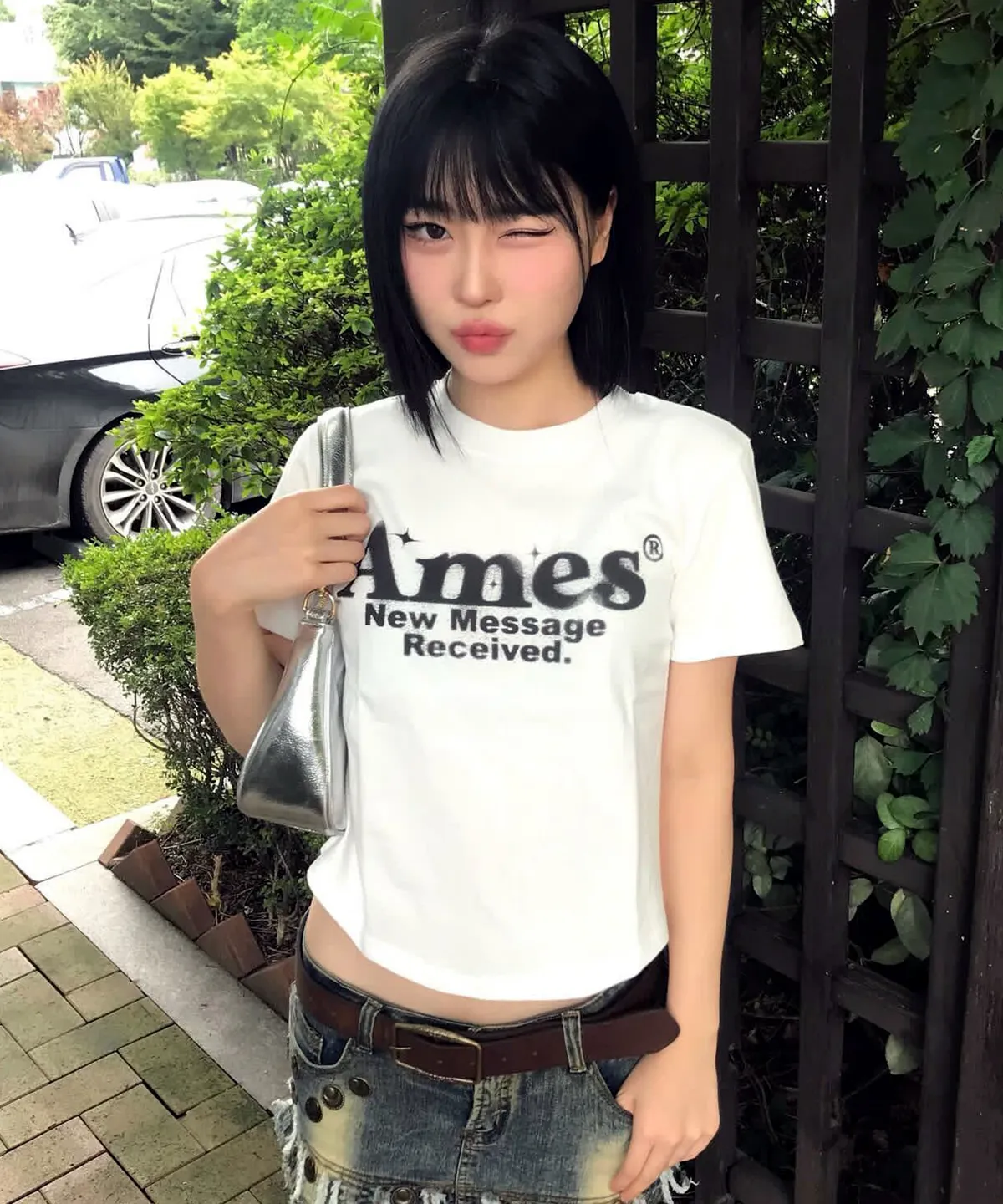 💖韓國暢銷品牌AMES-WORLDWIDE🆕新品上架 美式復古修身圓弧下擺短版 T-shirt(5色)