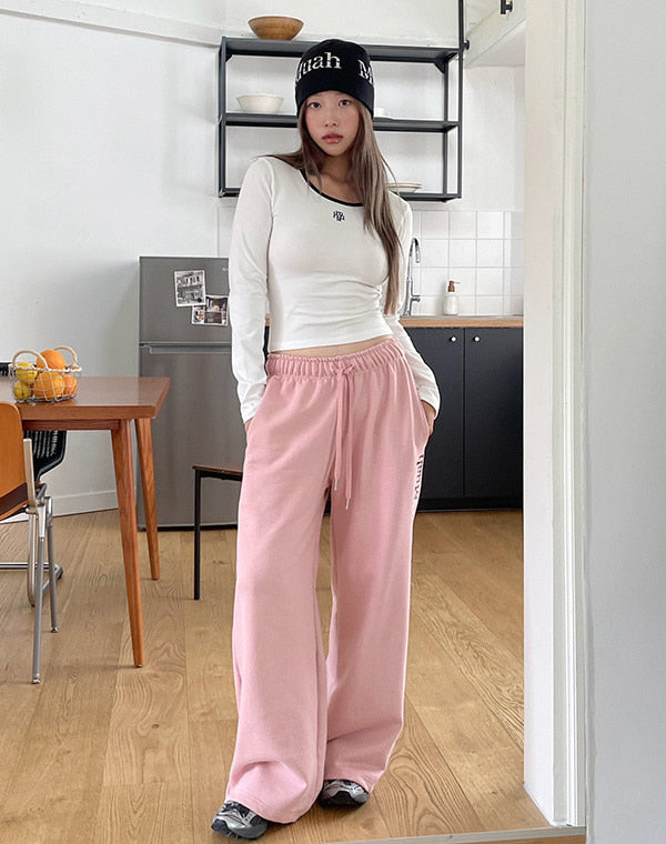 韓國 muahmuah 刺繡LOGO 圓領 配色 長袖T恤  (現貨+預購)