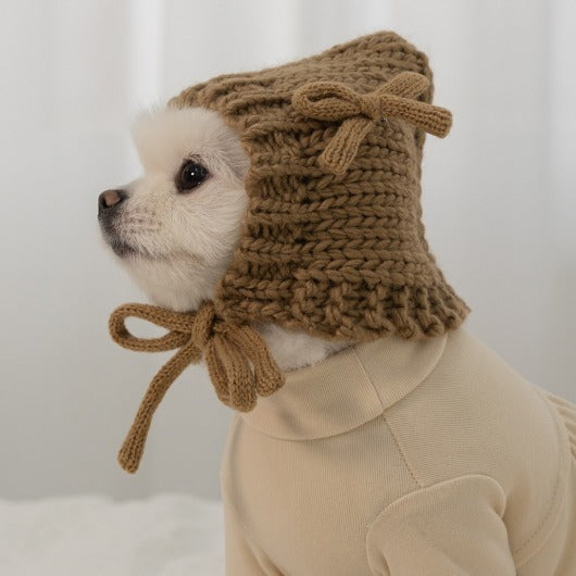 💕【梨花娘】韓國BAILEY❄️北歐雪夜針織保暖蝴蝶結安全別針綁帶寵物保暖帽(5色)