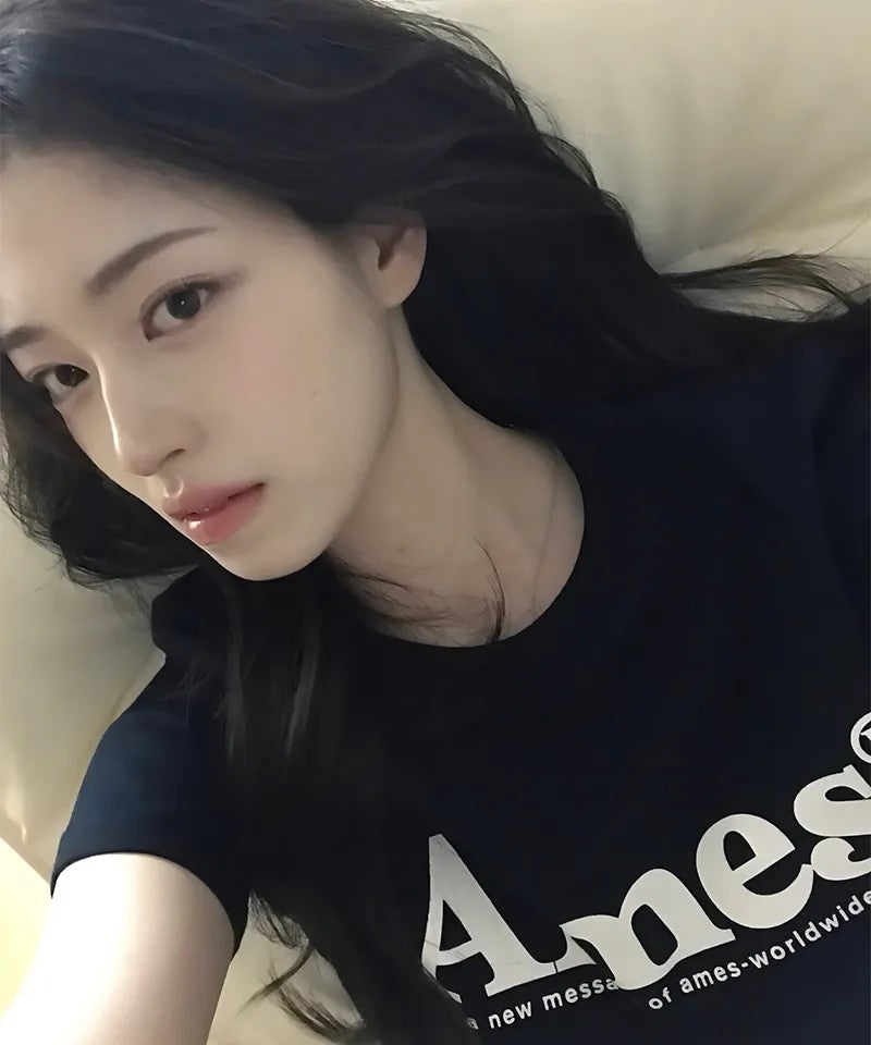 💜新品上架【梨花娘】韓系極簡字母Logo修身短T|Ames顯瘦氣質百搭上衣、情侶穿搭(S~L)10色