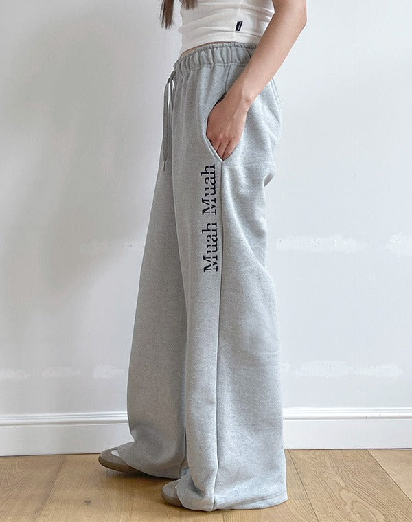 韓國 muahmuah 刺繡LOGO 寬鬆側LOGO休閒鬆緊帶棉褲  (現貨+預購)