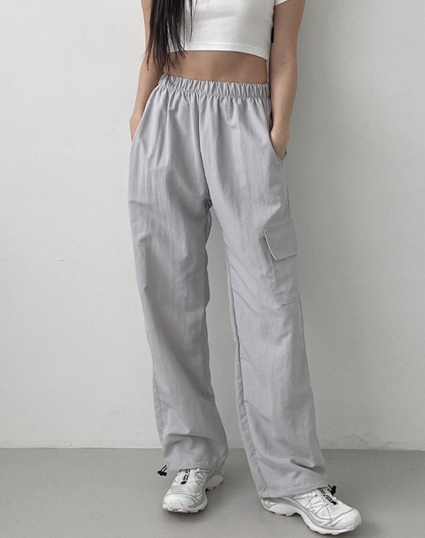 韓國 muahmuah 單口袋工裝鬆緊帶 闊腿褲  (現貨+預購)