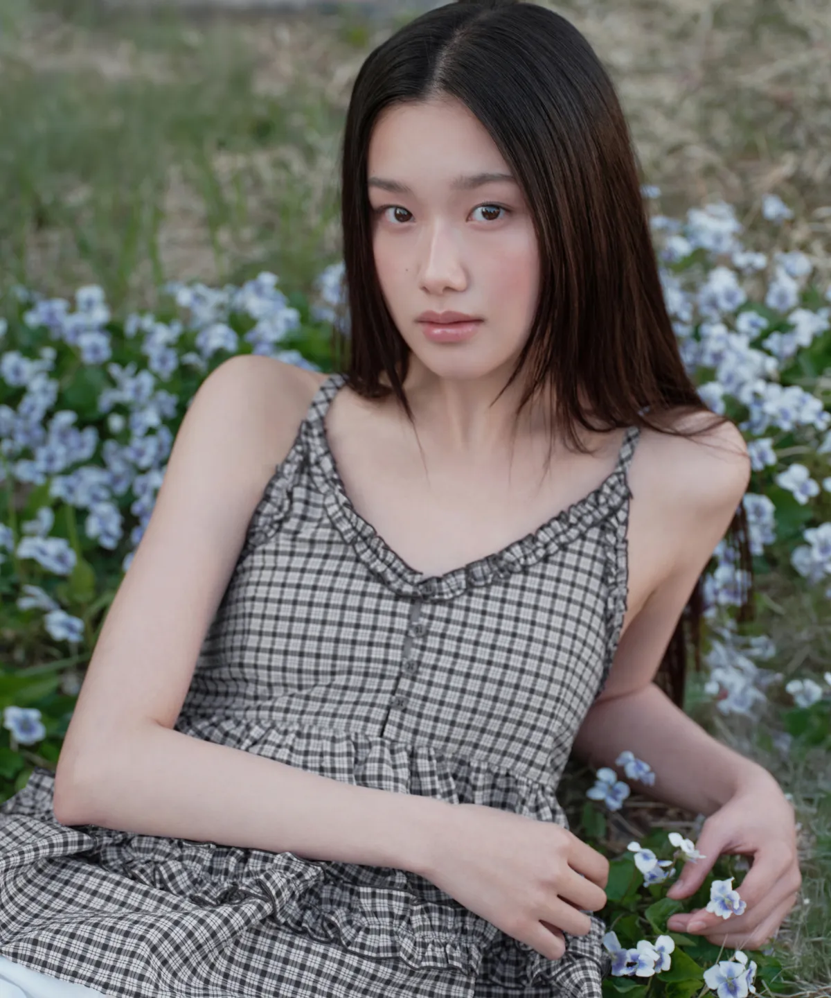🆕新品上架【梨花娘】💗 韓系初夏!法式復古格紋荷葉細肩帶美背上衣(2色)