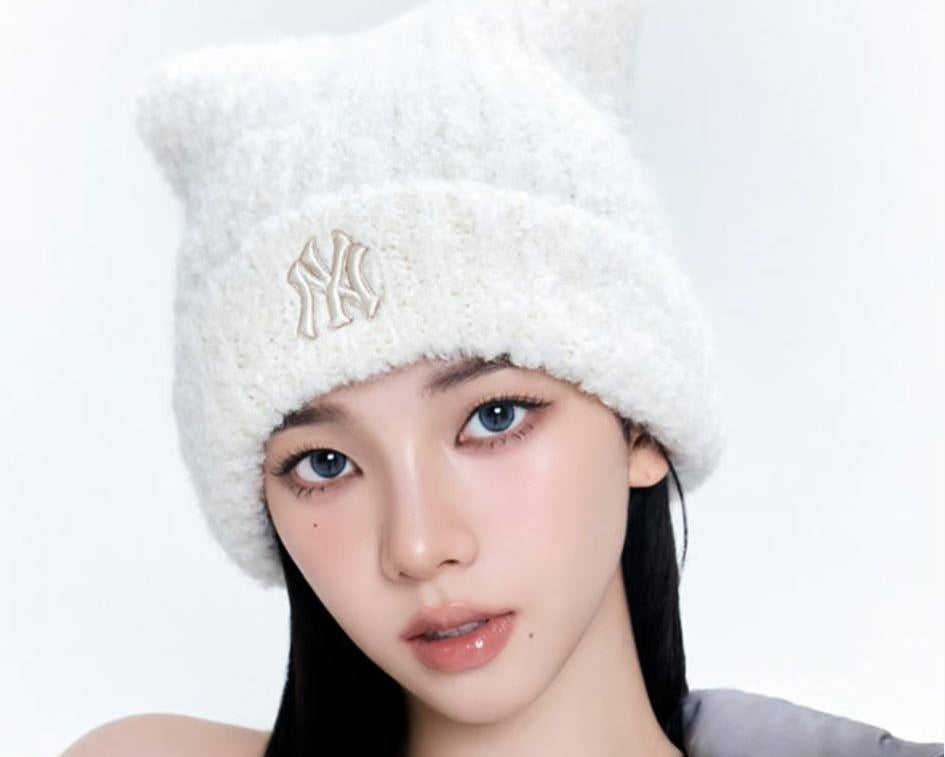 🔥新品上架 【梨花娘】💖韓國爆紅大缺貨!!正版限量柔軟洋基貓耳保暖毛線帽(5色)預購