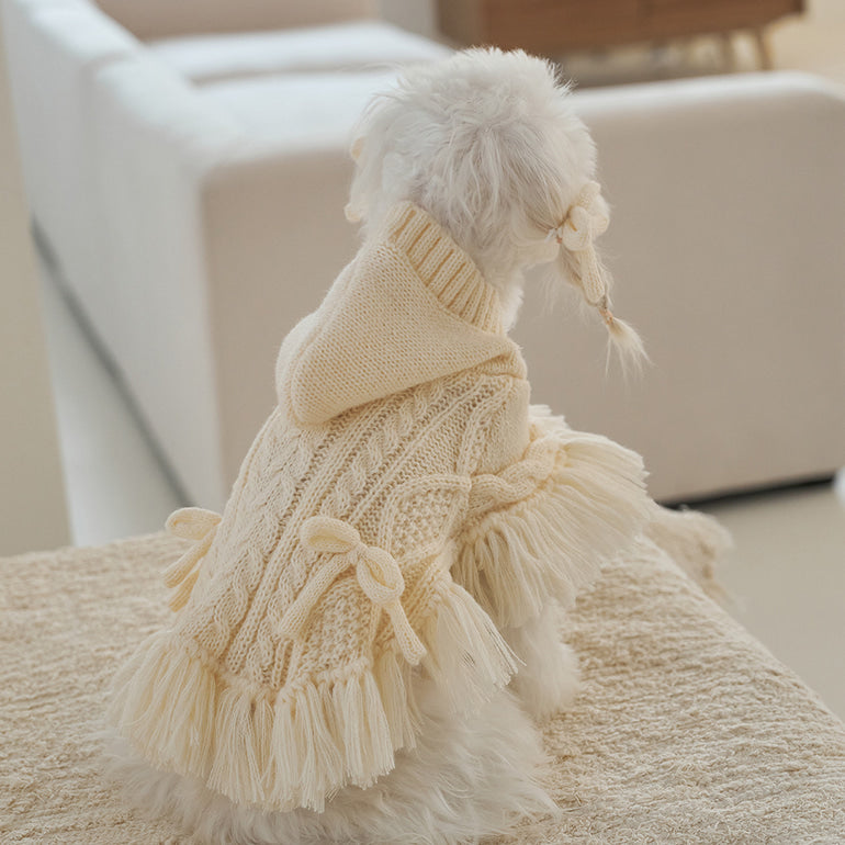 韓國【梨花娘】🐾BAILEY 🐶秋冬新品 針織毛線斗篷連帽蝴蝶結保暖寵物毛衣(2色)