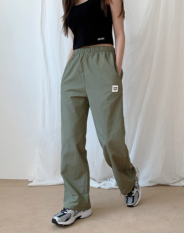 韓國 muahmuah 涼爽尼龍款 寬腿鬆緊帶長褲  (現貨+預購)
