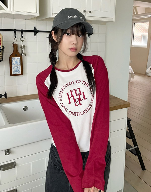 韓國 muahmuah LOGO縫線美式休閒薄長袖T恤 (現貨+預購)