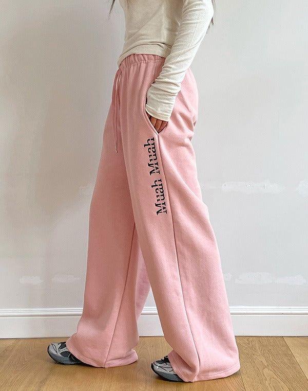 韓國🔥暢銷品牌MUAHMUAH 刺繡LOGO 寬鬆側經典品牌英文休閒舒適鬆緊帶棉褲 (3色)
