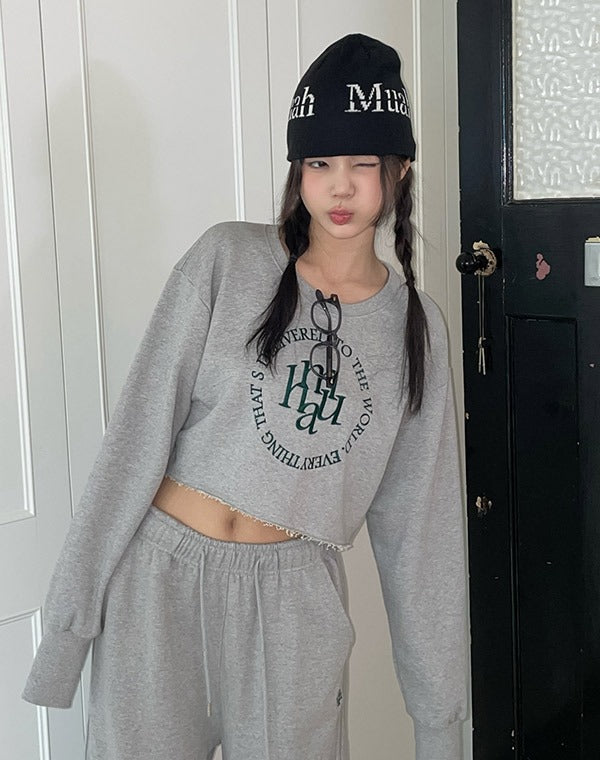 韓國 muahmuah 新款LOGO縫線  短版長袖T恤  (現貨+預購)