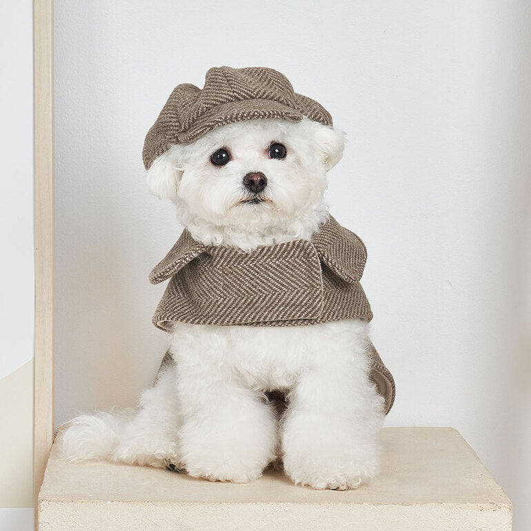 韓國BAILEY💖【梨花娘】秋冬新品上架 英倫風翻領人字紋口袋寵物大衣(2色)