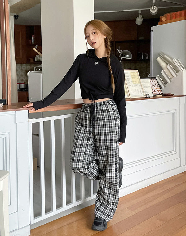 韓國 muahmuah 刺繡LOGO 連帽綁繩 短版 長袖T恤  (現貨+預購)