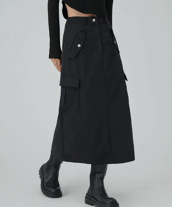 韓國 ACOVER 尼龍款 大口袋後開叉長裙 (現貨+預購)