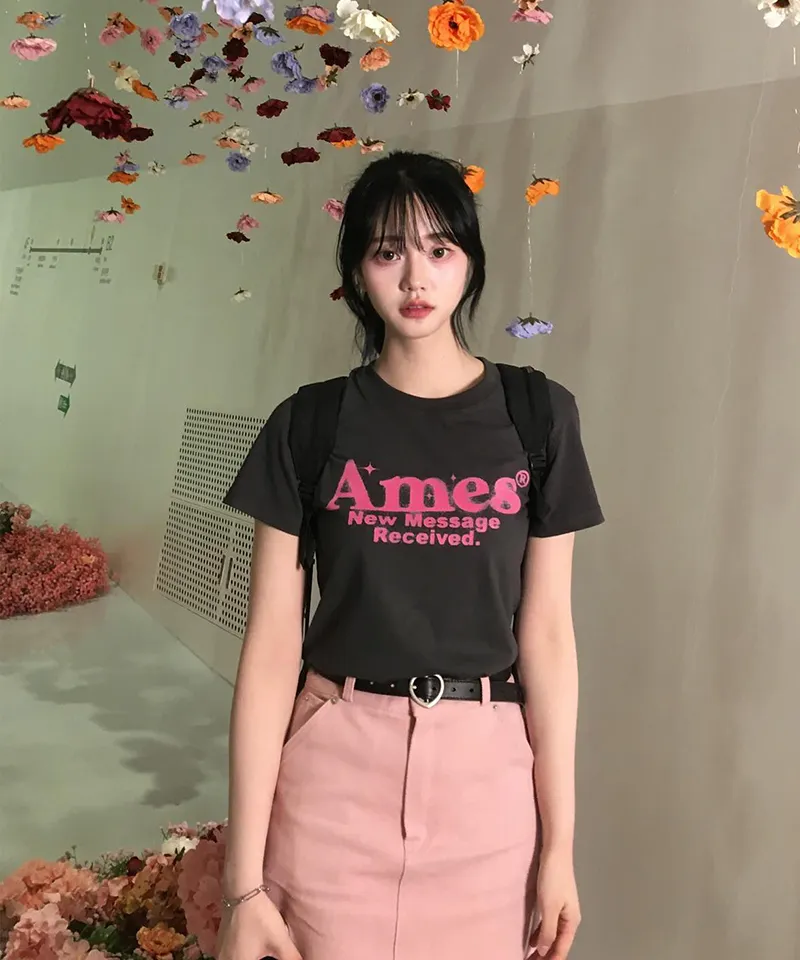 💖韓國暢銷品牌AMES-WORLDWIDE🆕新品上架 美式復古修身圓弧下擺短版 T-shirt(5色)