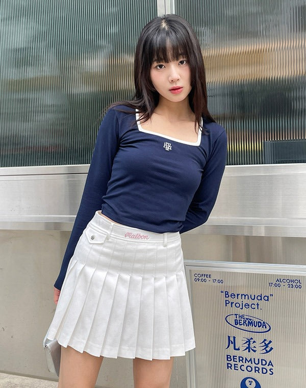 韓國 muahmuah 刺繡LOGO 方形領子  配色 長袖T恤  (現貨+預購)