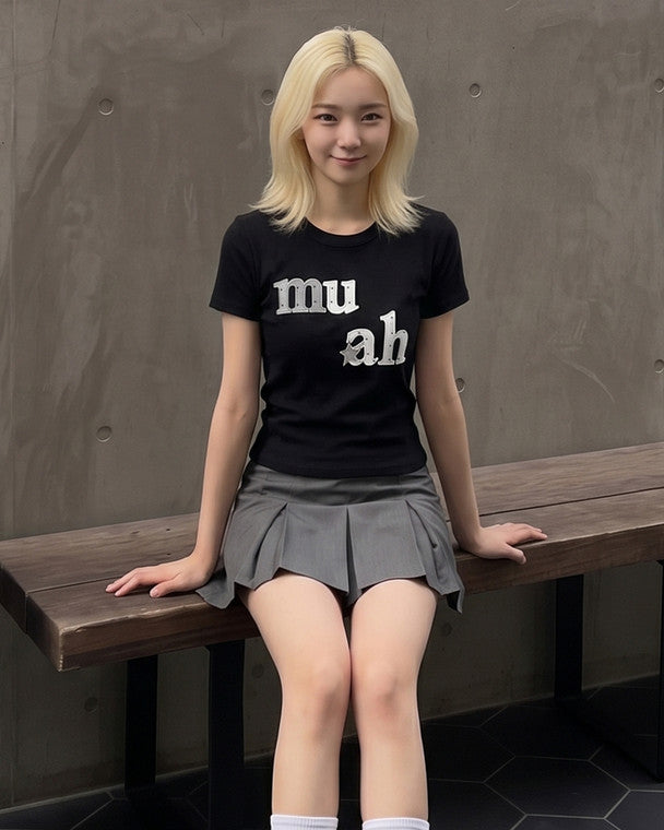 🆕新品上架【梨花娘】💜 韓國 MUAH MUAH|星鑽 Logo 莫代爾親膚修身T恤(2色)