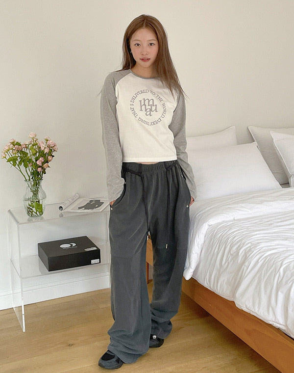 韓國 muahmuah LOGO縫線美式休閒薄長袖T恤 (現貨+預購)