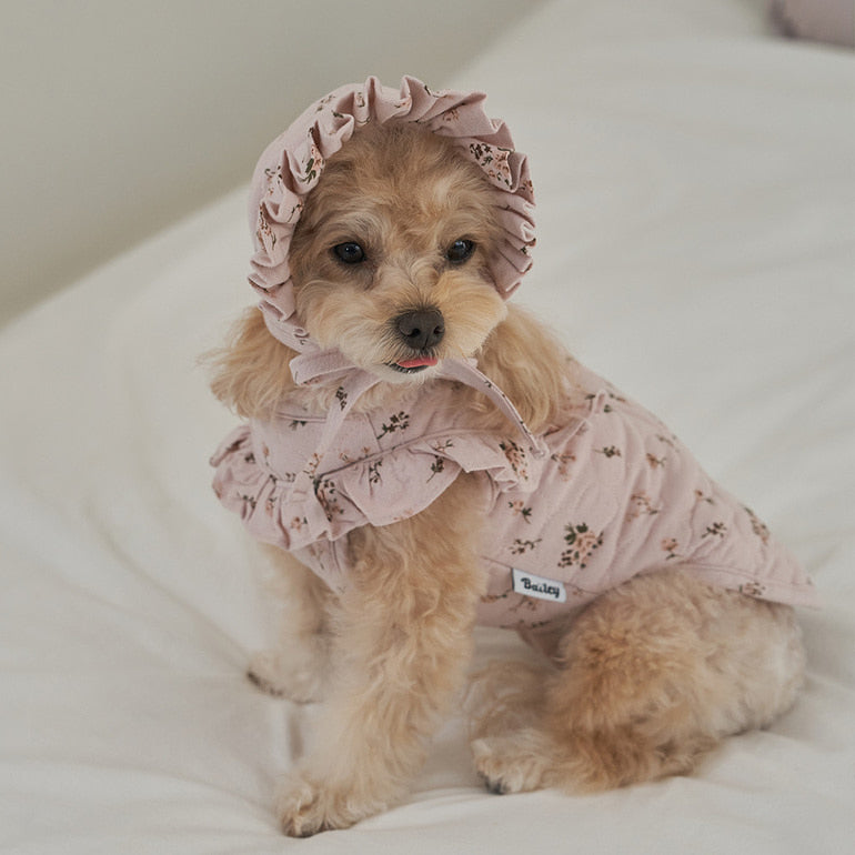 韓國新品上架【梨花娘】🐾BAILEY 🐶秋冬新品 可愛親膚法式花園浪漫小碎花寵物帽(2色)