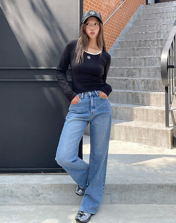 韓國 muahmuah 刺繡LOGO 圓領 配色 長袖T恤  (現貨+預購)