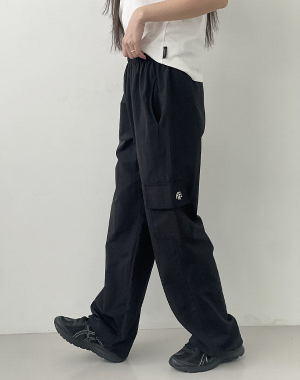 muahmuah 싱글 포켓 카고 엘라스틱 와이드 레그 팬츠