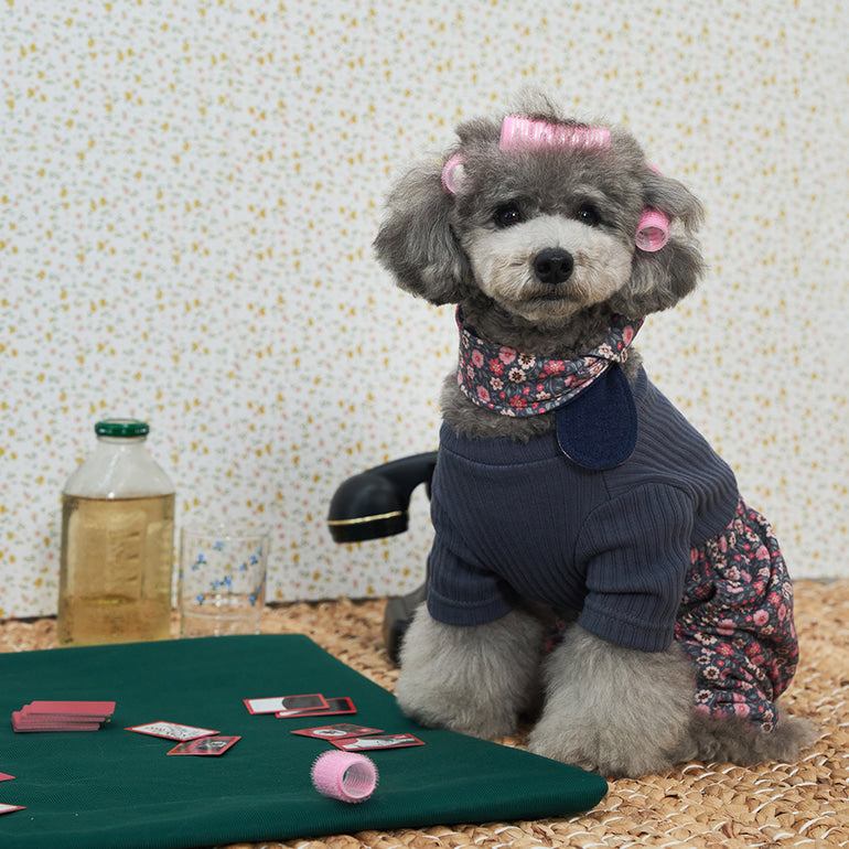 韓國新品上架【梨花娘】🐾BAILEY 🐶秋冬新品 復古花朵圖保暖舒適圍脖針織寵物毛衣(2色)