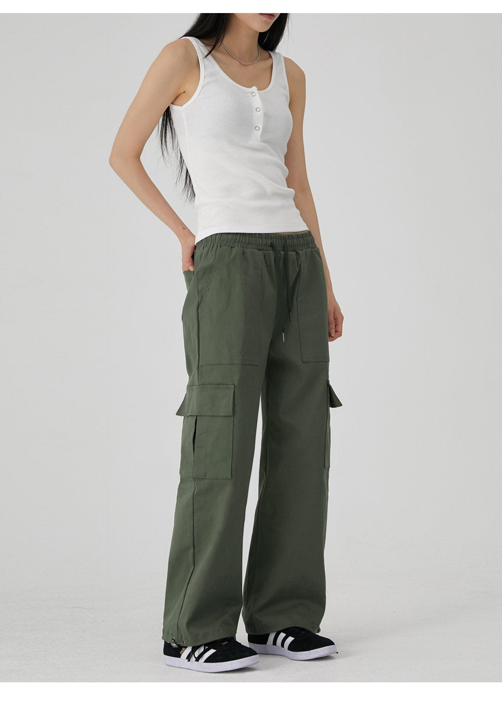 韓國 ACOVER 寬鬆版 大口袋鬆緊帶褲子 {男女可穿}  (現貨+預購)